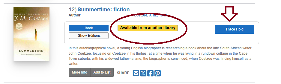 Online catalog snippet showing hold button
